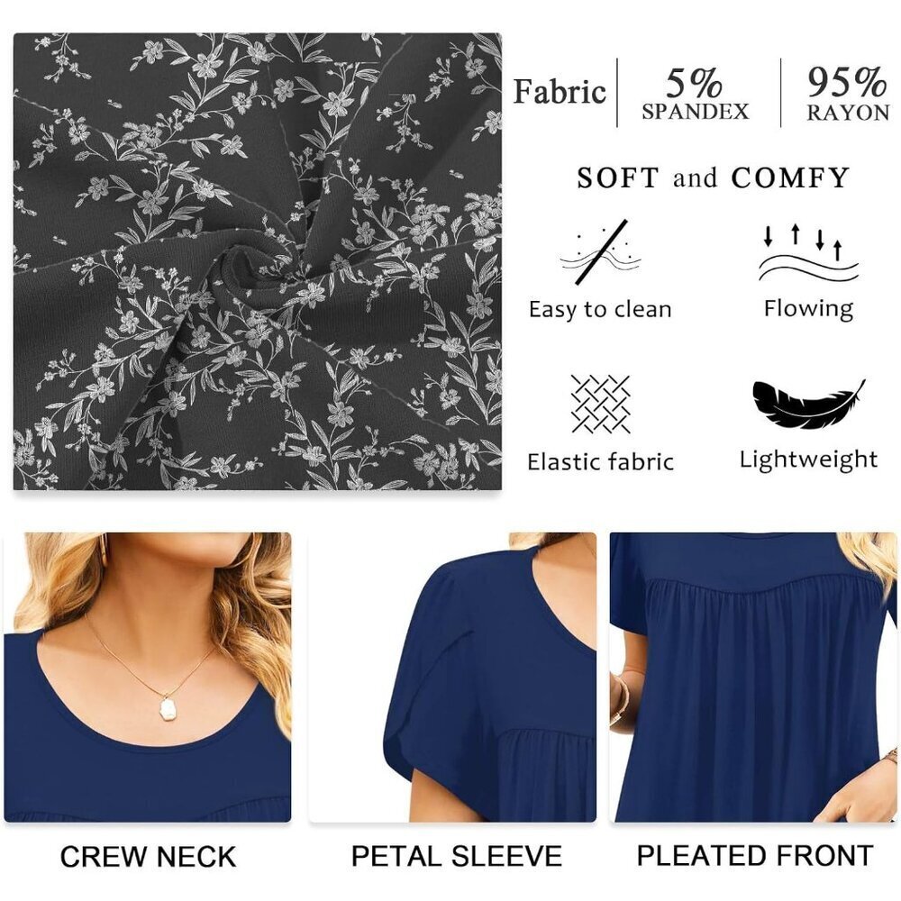 Women's Rayon Spandex Tunic Top Casual Dressy Loose Fit Short Sleeve - Picture 6 of 6